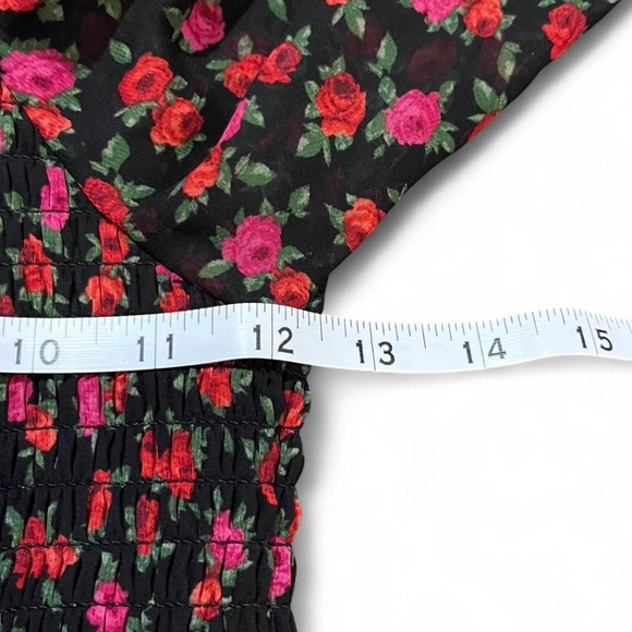 Art Class Women’s Cropped Black and Pink Floral Blouse with Sheer Sleeves - Picture 6 of 7